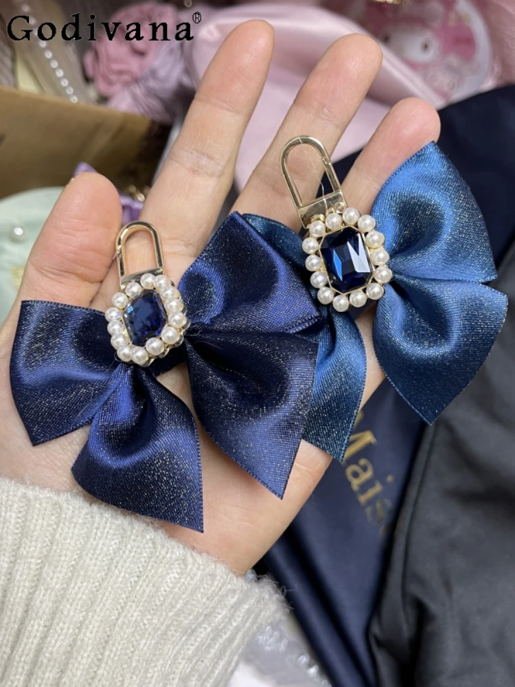 Sweet Cute Beautiful Japanese Women's Luggage Accessories High-End Fashion Elegant Diamond Bow Clasp Package Pendant Decorations