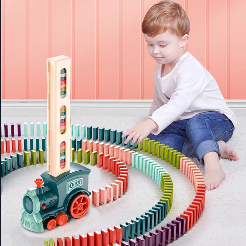 

Kids Electric Domino Train Car Set Sound & Light Automatic Laying Dominoes Brick Blocks Game Educational DIY Toy Gift