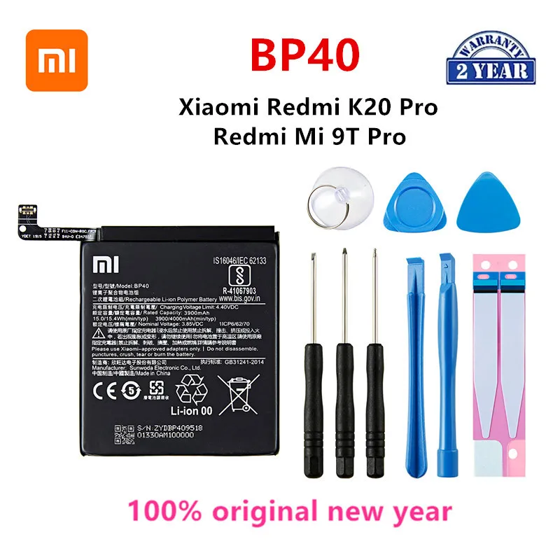 

Xiao mi 100% Orginal BP40 4000mAh Battery For Xiaomi Redmi K20 Pro / Mi 9T Pro BP40 Phone Replacement Batteries +Tools