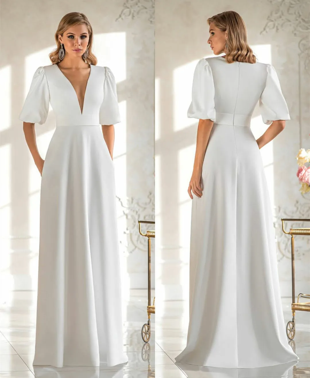 Classical Satin Zipper Natural Wedding Dresses main image 1