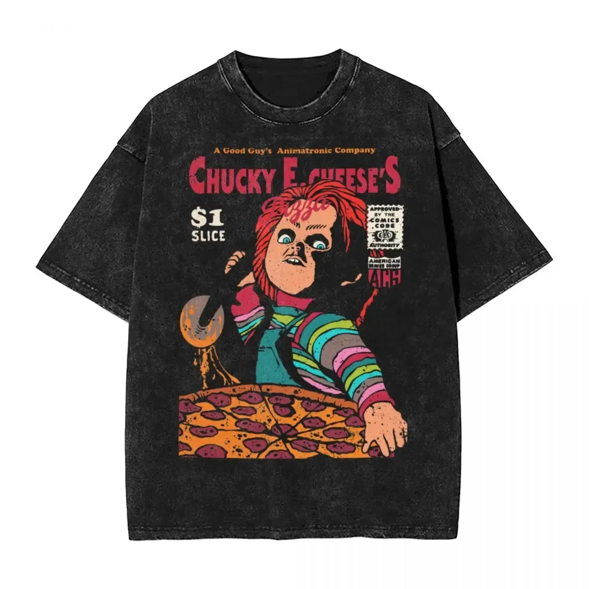 Chucky's Pizza Chucky Washed T Shirts Streetwear Hip Hop Novelty T-Shirts Tees Tops Men Women 100% Cotton Street Summer men t shirts