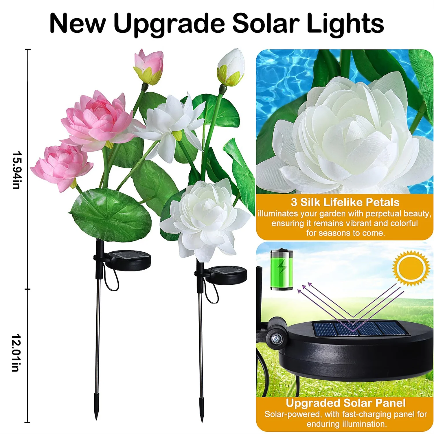 Heads Solar Lotus Flowers Lights Waterproof Outdoor Garden Decor Landscape Lamp for Yard Garden Pathway Porch Lawn Backyard 5