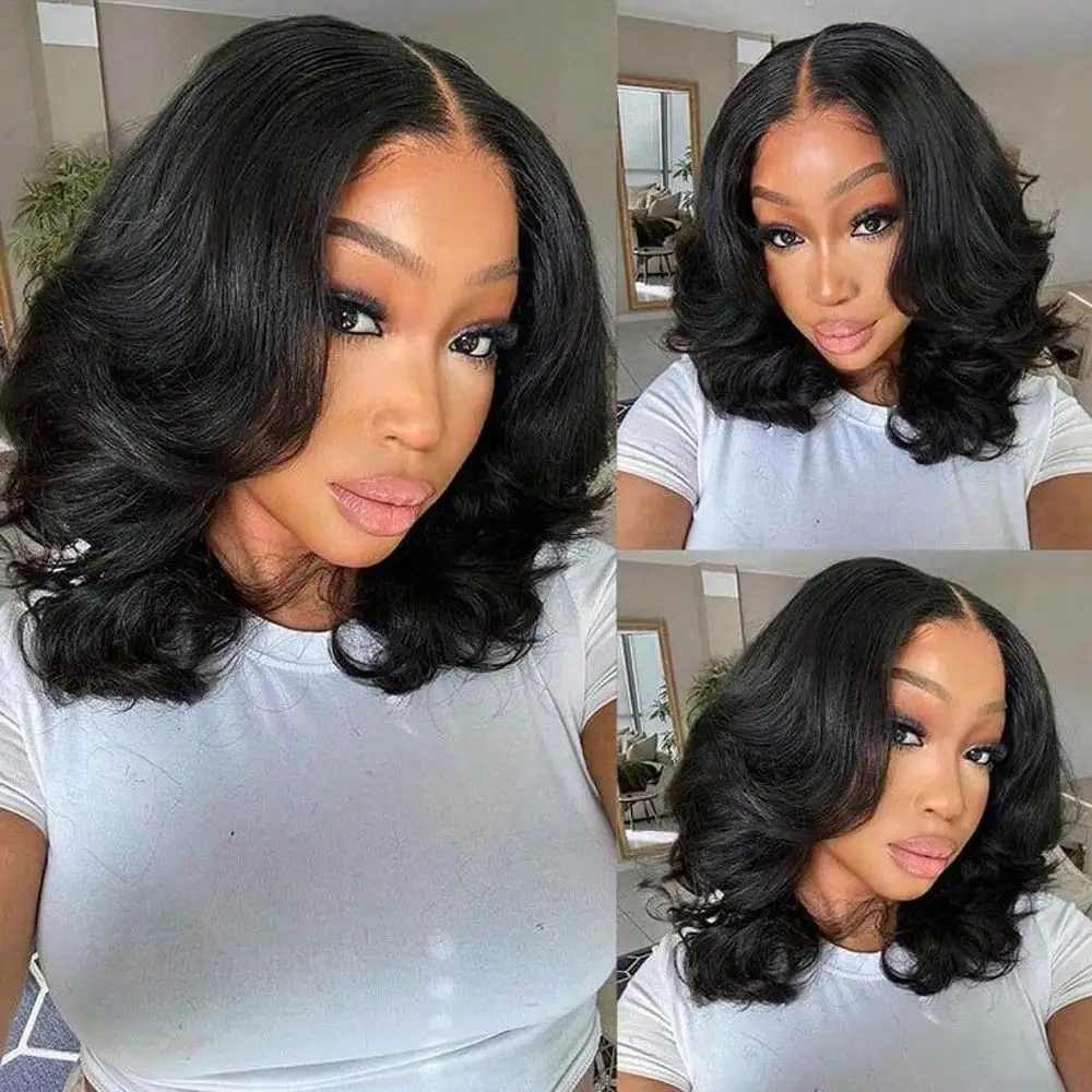 16 Inch 13x4 HD Lace Front Body Wave Bob Wig 250% Density Pre Plucked Natural Black Human Hair for Women 3