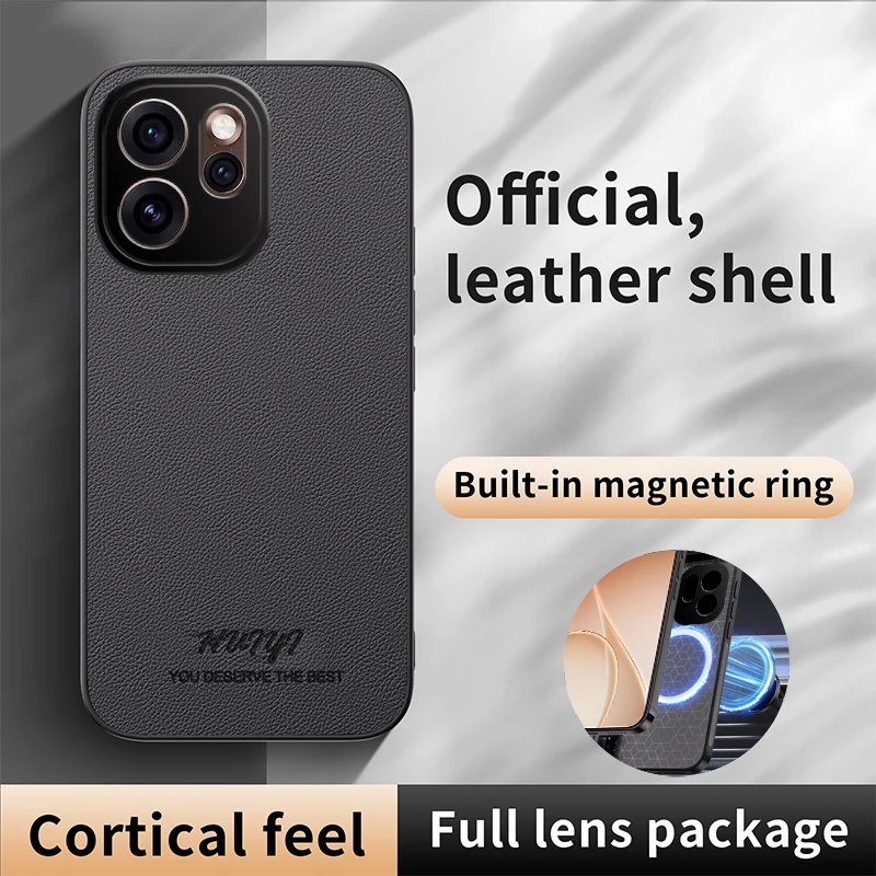 Retro Lychee Pattern Leather Case - Skin-friendly, Magnetic Charging, Matte Shockproof Bumper Cover