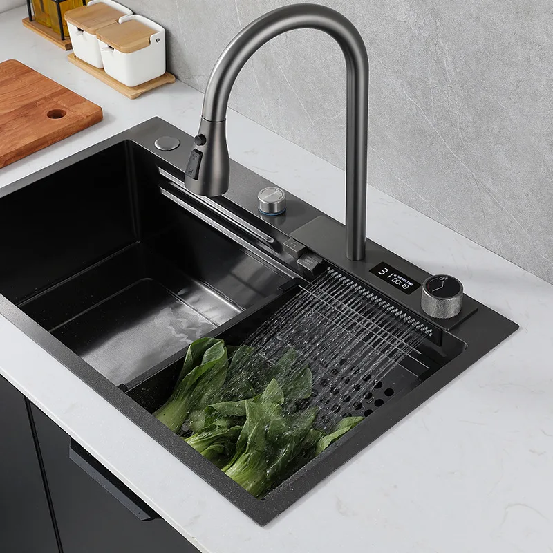 

304 Stainless Steel Waterfall Kitchen Sink Pull Type Faucet Single Slot High Pressure Cup Washer Coffee Shop Wine Bar Sink