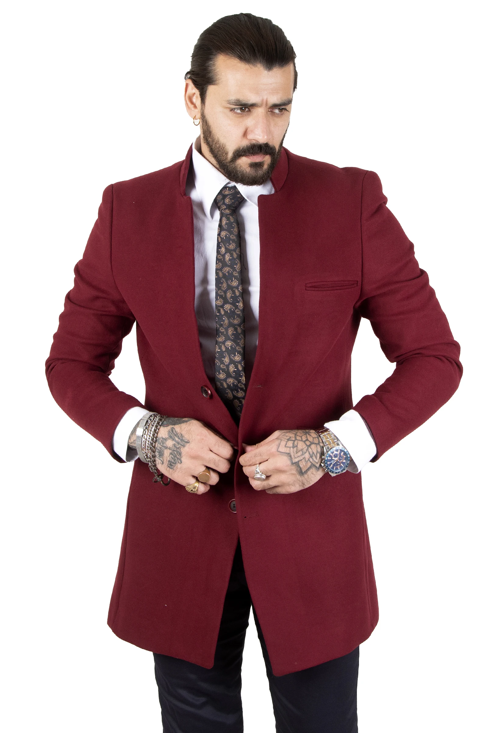 DeepSEA Three Pockets Crew Neck Sheer Collar Italian Cut Male Stamp Coat 2302189