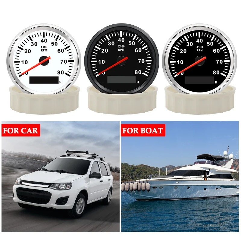 Tachometer Gauge 8K Boat Tachometer Marine Tacho Meter LCD Hourmeter 12V/24V 8000 RPM 85mm Car Tachometer Toerenteller 12v Hour Meter