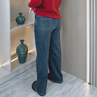 Plus Szie Women Fleece-lined Thickening Straight Jeans Winter Warm Loose Vintage Blue Casual Full Length Wide Leg Pants 6529-1 - Image 3