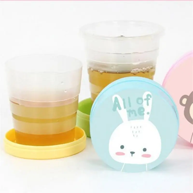 120ml Portable Folding Cups With Lid Silicone Retractable Drinking Cup Cute Children Travel Outdoor Water Cup Mouthwash