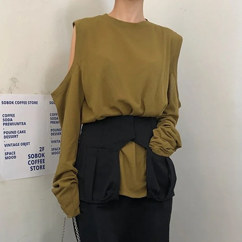 

Весенне-осенняя женская футболка с вырезами без бретелек с длинным рукавом Женская Повседневная Свободная футболка в стиле ретро 2022 женская одежда