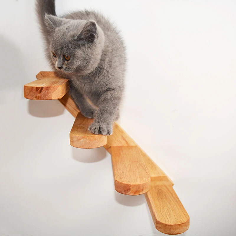 Wallmounted Cat Climbing Ladder Wood Stairs Jumping Platform Cat
