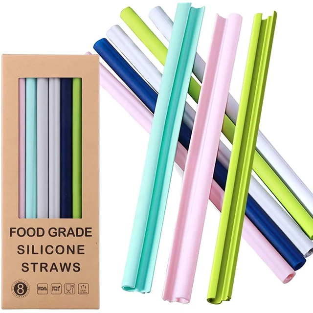 6PCS Reusable Food Grade Transparent Bendable Silicone Straws Straight  Drinking Straw With Cleaning Brush Set Party Accessory - AliExpress