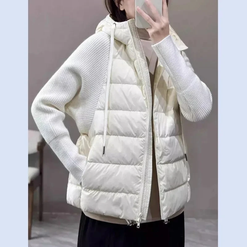 Autumn Winter Solid Color Hooded Cotton Coat 2025 New Casual Warm Knitting Cardigan Cotton Jacket Korean Fashion Women Outwear