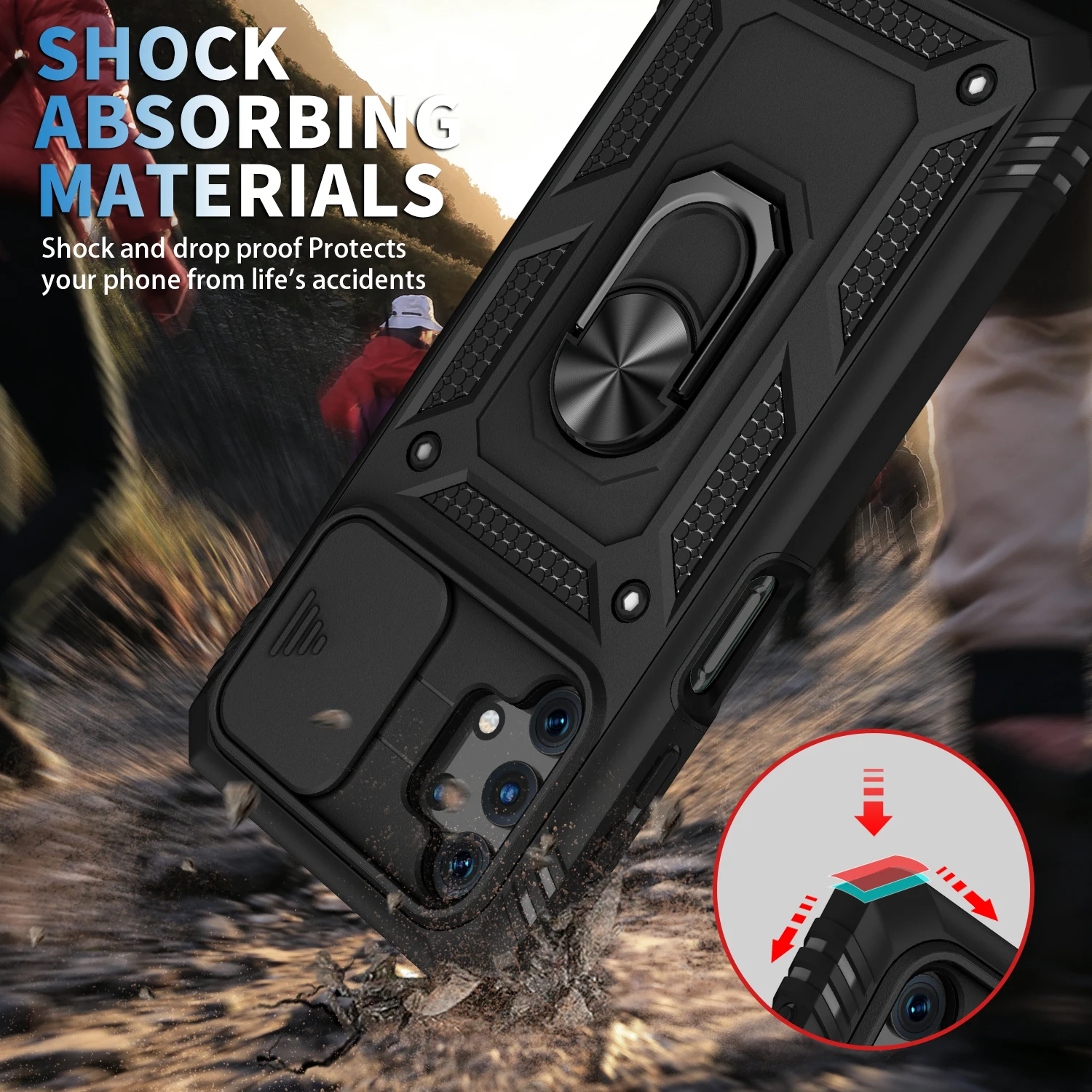 Universal 360° Full Protection Phone Case with Slider Camera Guard and Kickstand