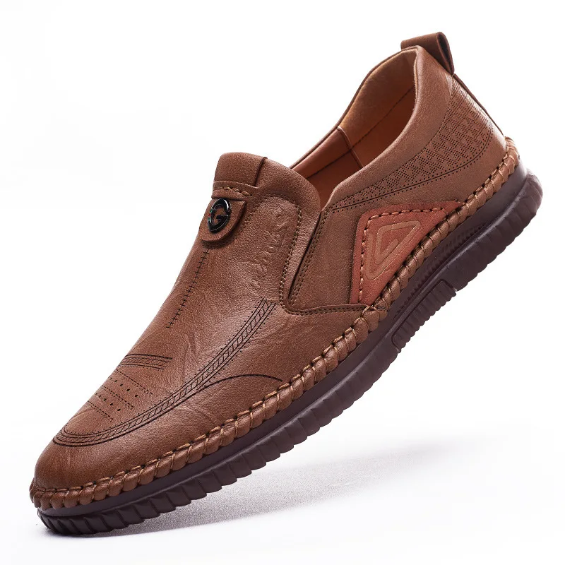 

Men's Summer Breathable Leather Shoes 2023 Fashion Business New Designer Loafers Male Spring Autumn TPR Sole Shoes for Man