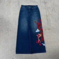 Jeans Y2K à motif brodé de haute qualité, pantalon à jambes larges, style Hiphop Harajuku, tissu denim pour hommes et femmes, style américain, streetwear. 3