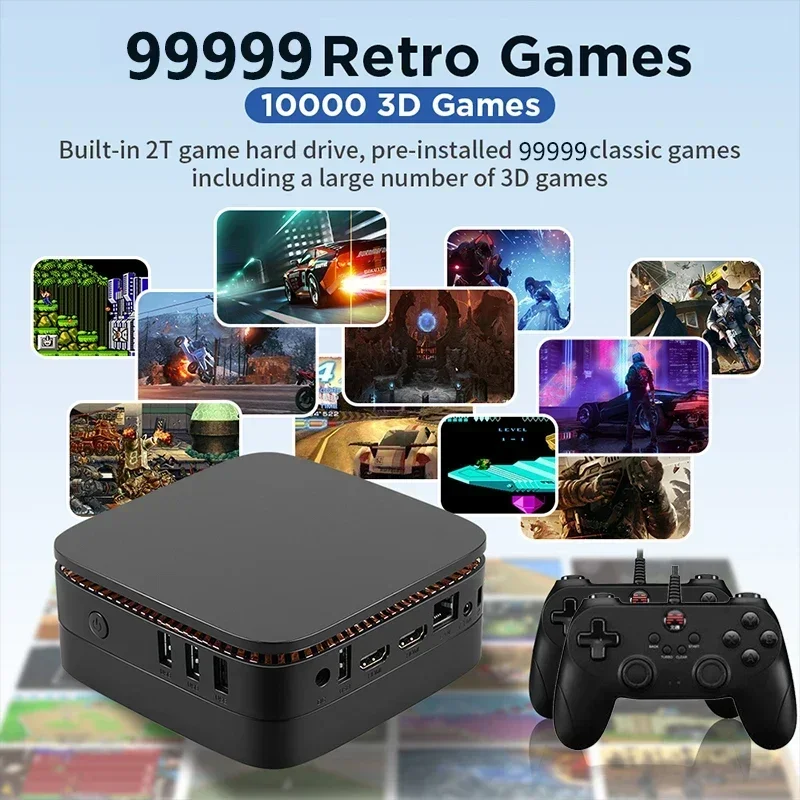 Boîtier de jeu vidéo TV Plug and Play, système de jeu rétro, Windows 11, disque dur 2 To, PS2, PS3, WII, SS, GAMECUpunSS, SS, PSP, plus de 99999 jeux, 8 Go + 128 Go, nouveau