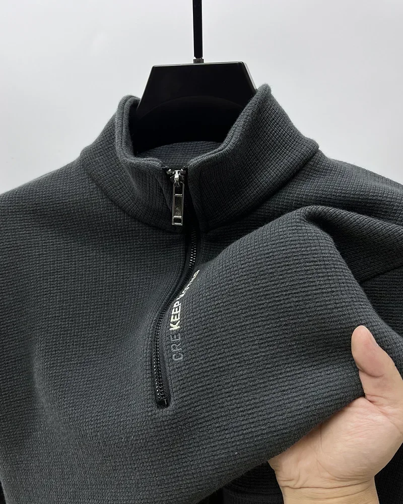 Men's Clothing Turtleneck Sweater Fashion Men's Knitwear Solid Color Chunky Half Zipper Thickening Sweater Luxury Warm Sweater 2