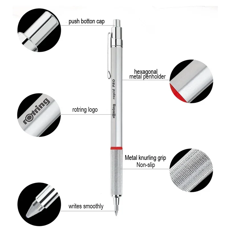 Rotring 600 금속 볼펜 사인 펜(리필 포함) 사무실 학교 쓰기 연습 및 작업용 검정색 잉크 젤 펜