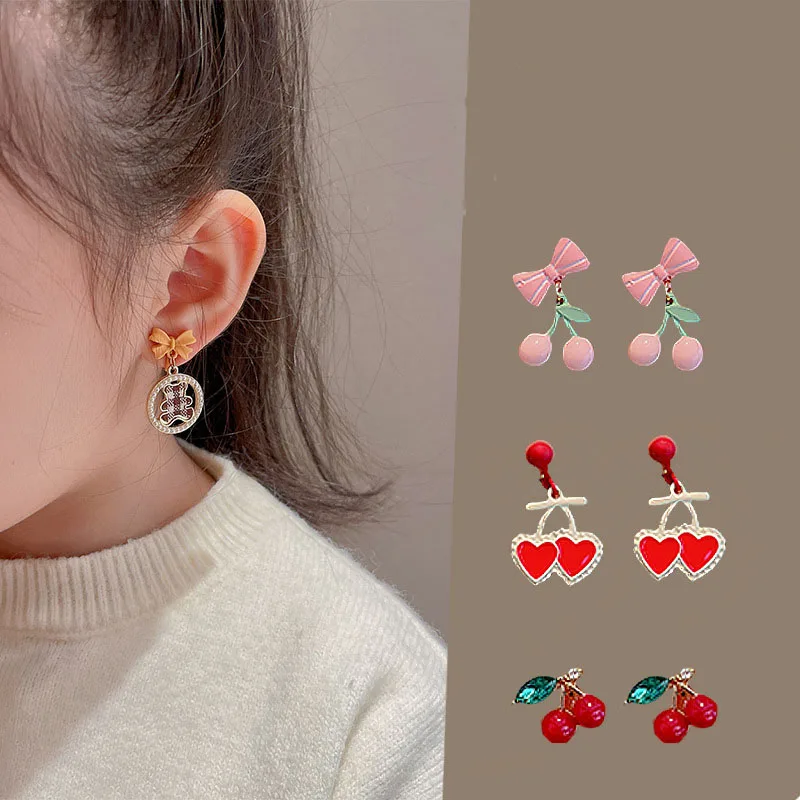 

Cute Girls Cartoon Flower Bear Holeless Ear Clip Earring Ear Pins for Women Earrings Clips Children Student Jewelry Accessories