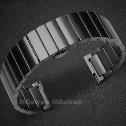 Elegant Silver Stainless Steel Watch Bracelet with Double Press Butterfly Clasp - 22mm (Black)