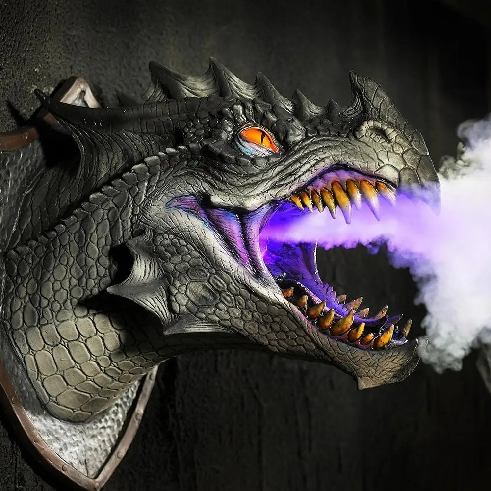 

Dragon Legends Prop 3D Wall Mounted Smoked LED Dragon Head Wall Light Sculpture Art Hanging Wall Statue Dinosaur With Decor K7A4
