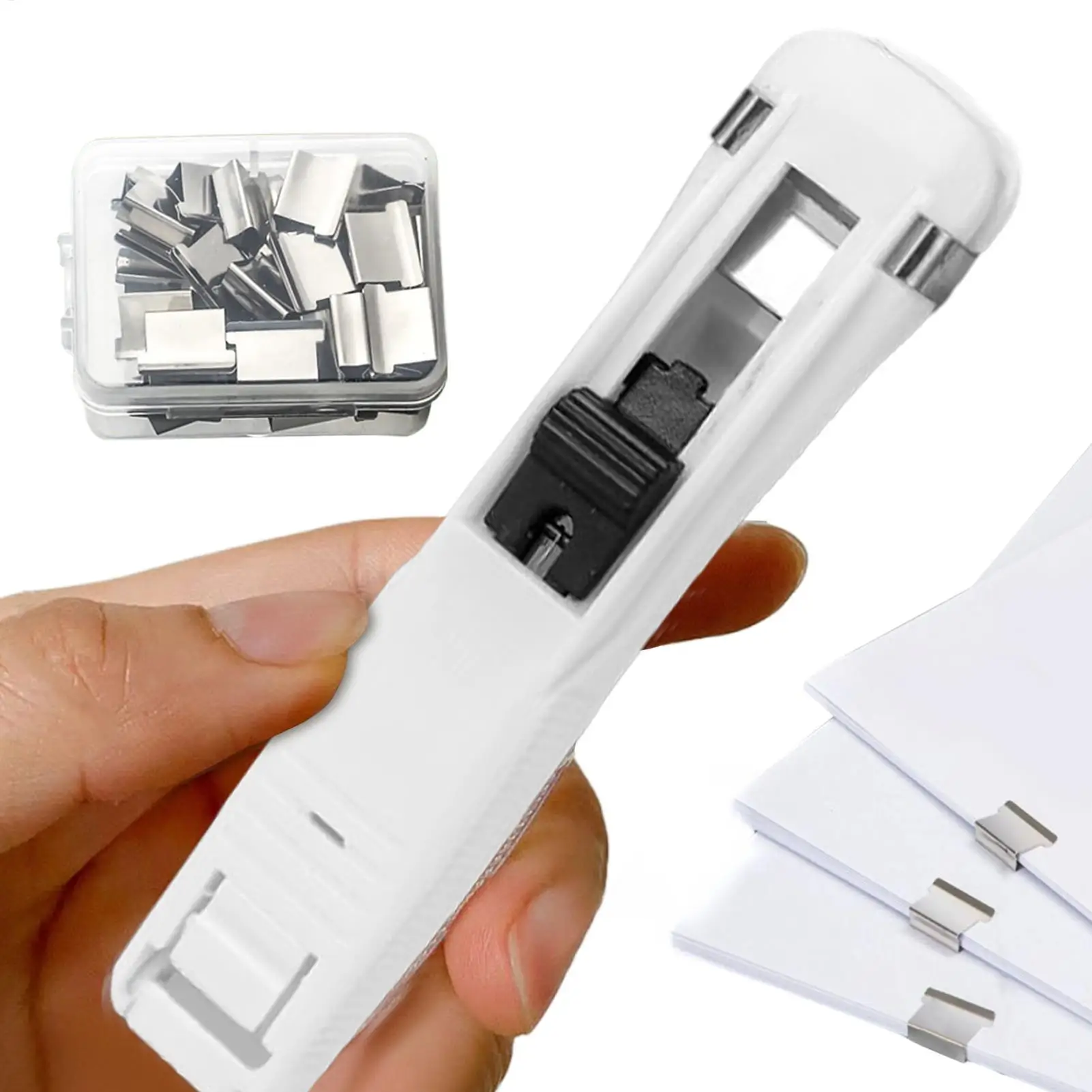 바인더 클립 스테이플러 휴대용 문서 바인딩 클램프 디스펜서 가정 학교 교실 데스크탑 용지용 바인더 클립 디스펜서