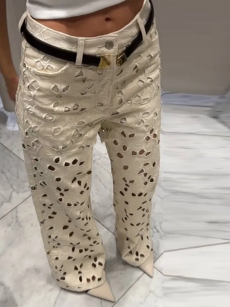 Designer High Waist Cut-Out Denim Jeans Pant Women Light