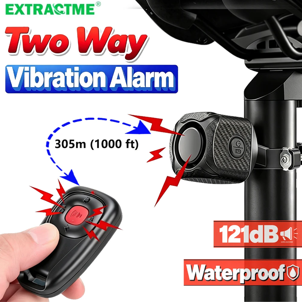 Extractme Alarme bidirectionnelle pour moto et vélo, système de sécurité par vibration, 121 dB, télécommande sans fil, 305 mètres, étanche 1