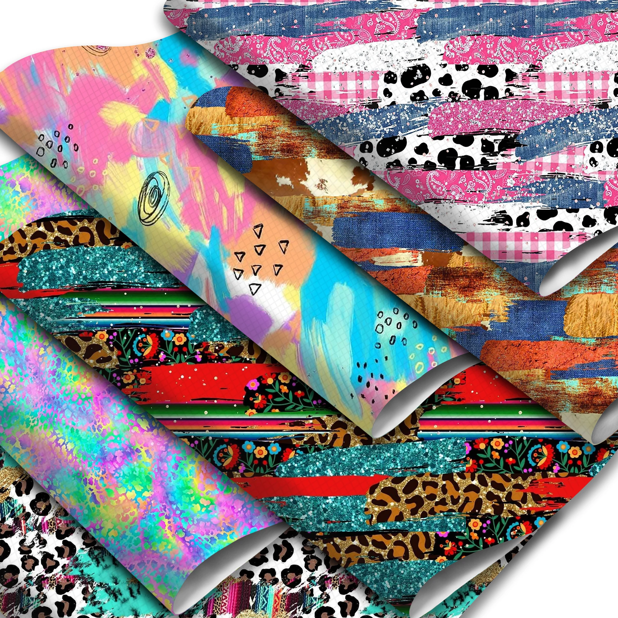 Geometric Theme Faux Leather Sheets Cow Leopard Printed Synthetic Leather Fabric Roll for DIY Earrings Hair Bows Crafts