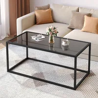 Glass Coffee Table Modern Coffee Tables Simple Rectangular Center Table with Open Space for Living Room Home Office 1