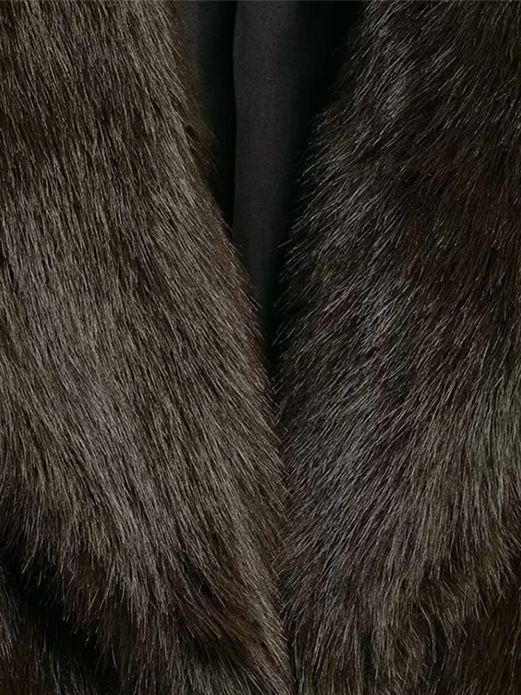 Vintage Luxury Faux Fur Women Coats Fashion Belt Lapel Full Sleeve Female Jacket 2024 Winter Street Loose Thicken Lady Outwears 6