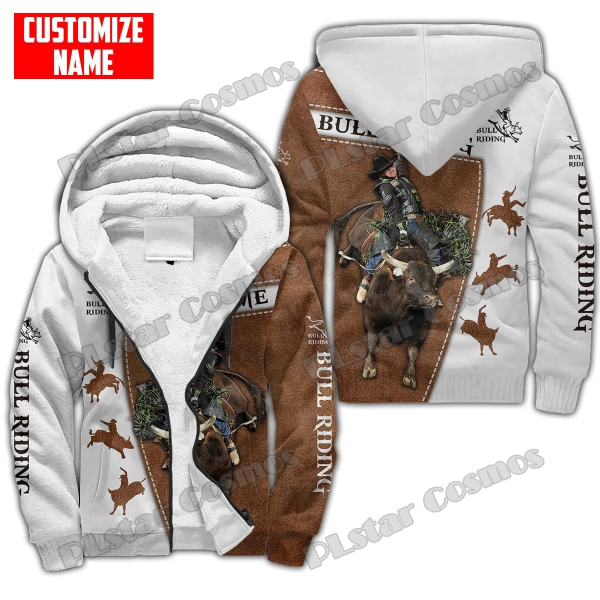Personalisierte Name Bull Riding 3D Gedruckt Fleece Zipper Hoodies Für Männer Frauen Winter Warme Doppel Plus Samt Casual Jacke JR12 – Detail 8