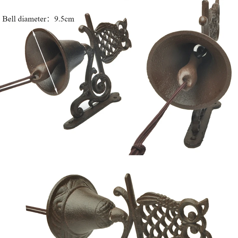 Cast Iron Owl Bell for Garden Wall Decor
