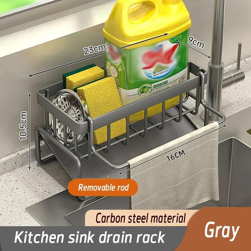 Mikihat Organizer Lavello Cucina, Porta Spugne Acciaio Inossidabile, Portautensili da Cucina Multifunzione, Vassoio Rimovibile Lavandino Caddy Organizer, con Appendi Strofinacci Cucina, Nero