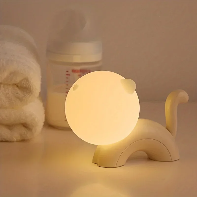 

Kitten Night Light Rechargeable Bedroom Dormitory Bedside Ambient Table Lamp Simple Companion Sleep Bedside Lamps Pat Light