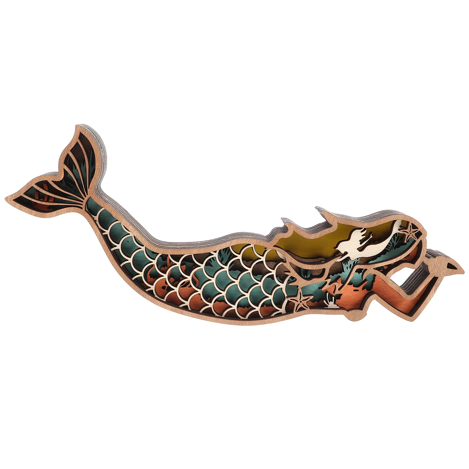 

3 D Mermaid Wooden Ornament under Water Party Decorations Ocean Decorative Figurine Animal