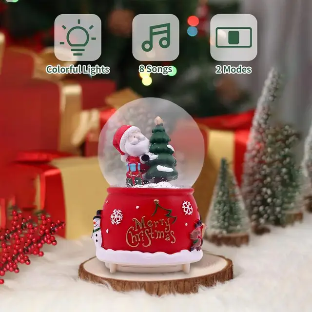 Santa Snow Globes Musical Battery Powered Colorful LED Snow Globe Music Box Christmas Home Decorations For Table Mantel 5