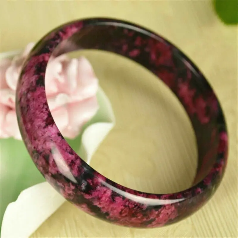 Beautiful Peach Blossom Hetian Jade Bangle Natural Hand-Carved Bracelet 65-67mm