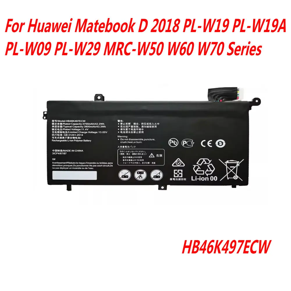 

High Quality 3800mAh HB46K497ECW Battery For Huawei Matebook D 2018 PL-W19 PL-W19A PL-W09 PL-W29 MRC-W50 W60 W70 Series 43.3WH