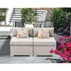 Outdoor Sectional 2-Piece Wicker Sofa in Pearl Gray, w 2 Stripe Pillows, Gray Cushions Elegant Patio Furniture Add-on Armless C 1