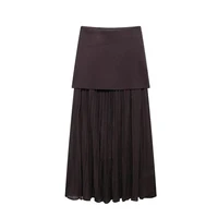 Willshela Women Fashion Knitted Patchwork Pleated Side Zipper Midi Skirt Vintage High Waist Female Chic Lady Skirts - Image 3