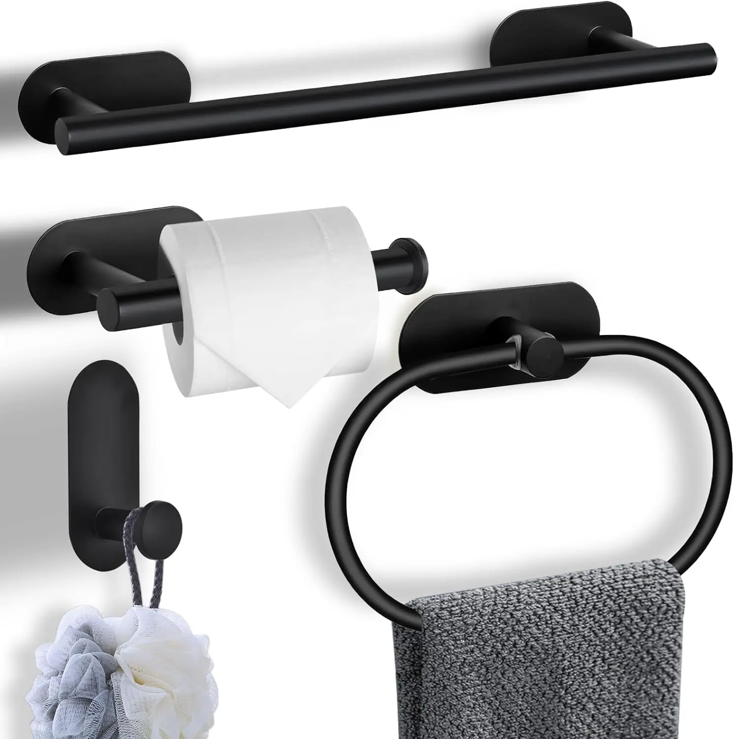 4pcs Wall Mount Toilet Towel Paper Holder Adhesive Black Silver Kitchen Roll Paper Stand Hanging Rack Bathroom Accessories toilet paper holder bathroom hardware set bathroom hardware accessories