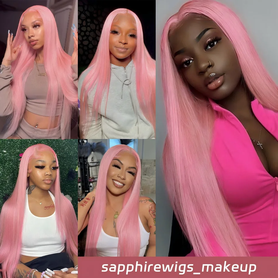 Pink Wig 13X6 Hd Lace Frontal Wig Straight Human Hair Wigs 100%Human Hair Quality Brazilian Wigs Original 250 Density 30 32 Inch