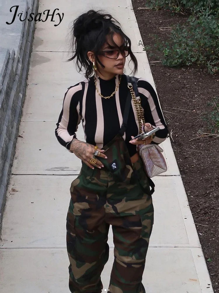 

Женский топ в полоску JusaHy, новинка 2023 года, Y2K, пикантная рубашка с длинным рукавом, Повседневная Блузка, готический стиль, облегающий шикарный топ, одежда, новинка 2023