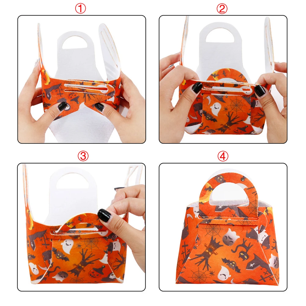 Halloween Gift Handle Bags Cartoon Pumpkin Ghost Candy Snack Bags for Kids Packing Diy Craft Supplies Halloween Decoration 2024