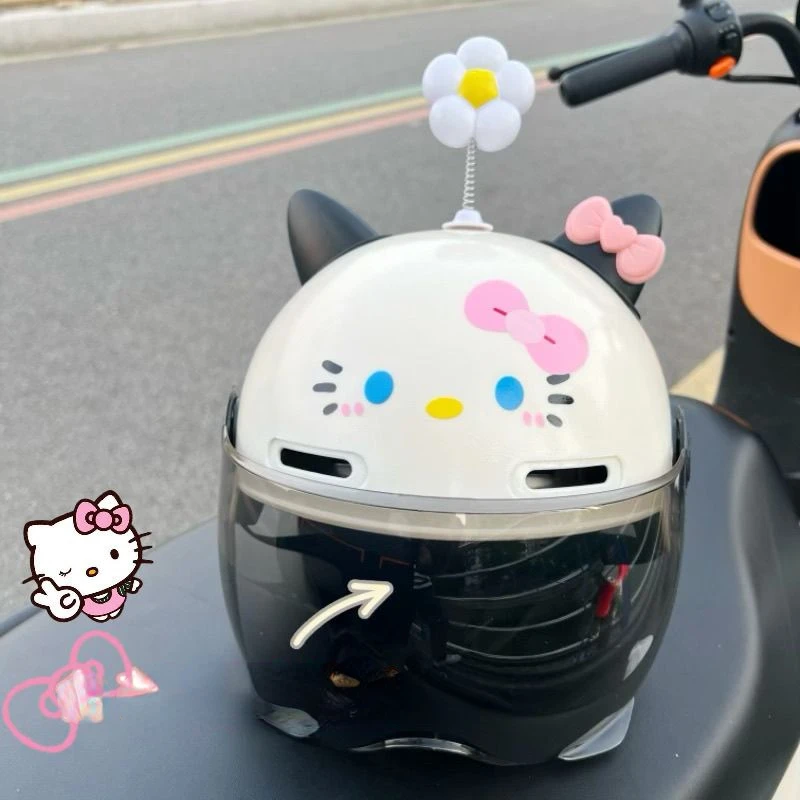 Cute Motorcycle Helmet Electric Vehicle Helmet HelloKitty Cat Ears