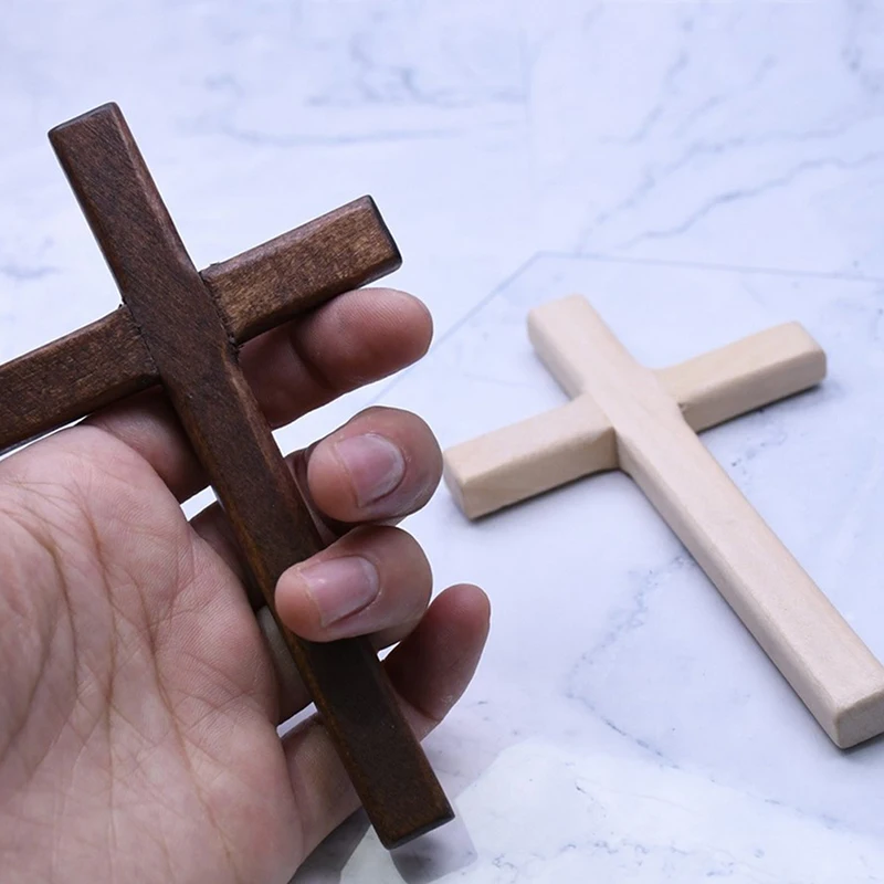 Two-Tone Wooden Hanging Crucifix Wall Decor, 12cm