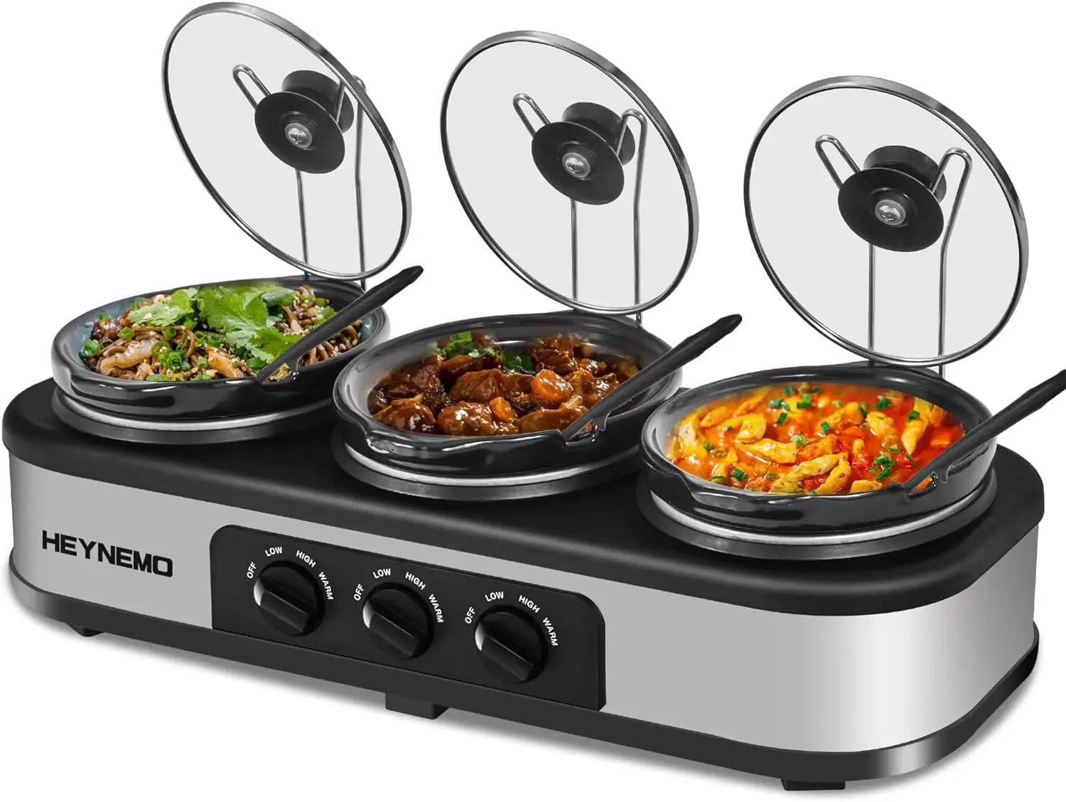 

3×1.5 QT Buffet Servers and Warmers, 3 Pots Buffet Slow Cooker Adjustable Temp Lid Rests Stainless Steel Manual