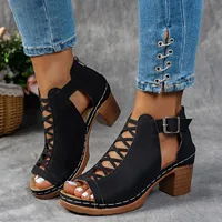 Sandales d'été élégantes pour femmes, talons épais compensés, talons hauts épais, bout ouvert, croix creuse, chaussures polyvalentes de mariage 2